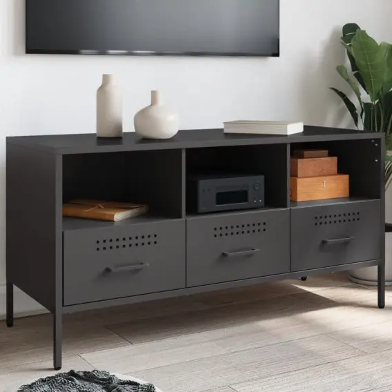 Szafka pod TV, czarna, 100,5x39x50,5cm, stal walcowana na zimno - Hurtownia wielobranżowa Lumarko Szybka dostawa